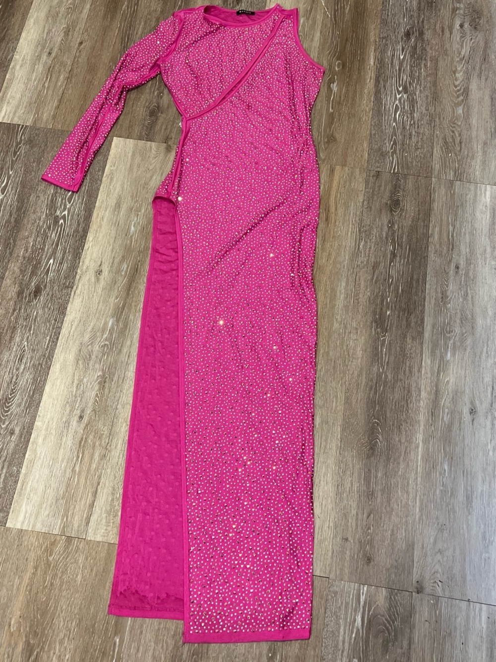 Hot Pink One-Shoulder Sequin Evening Dress